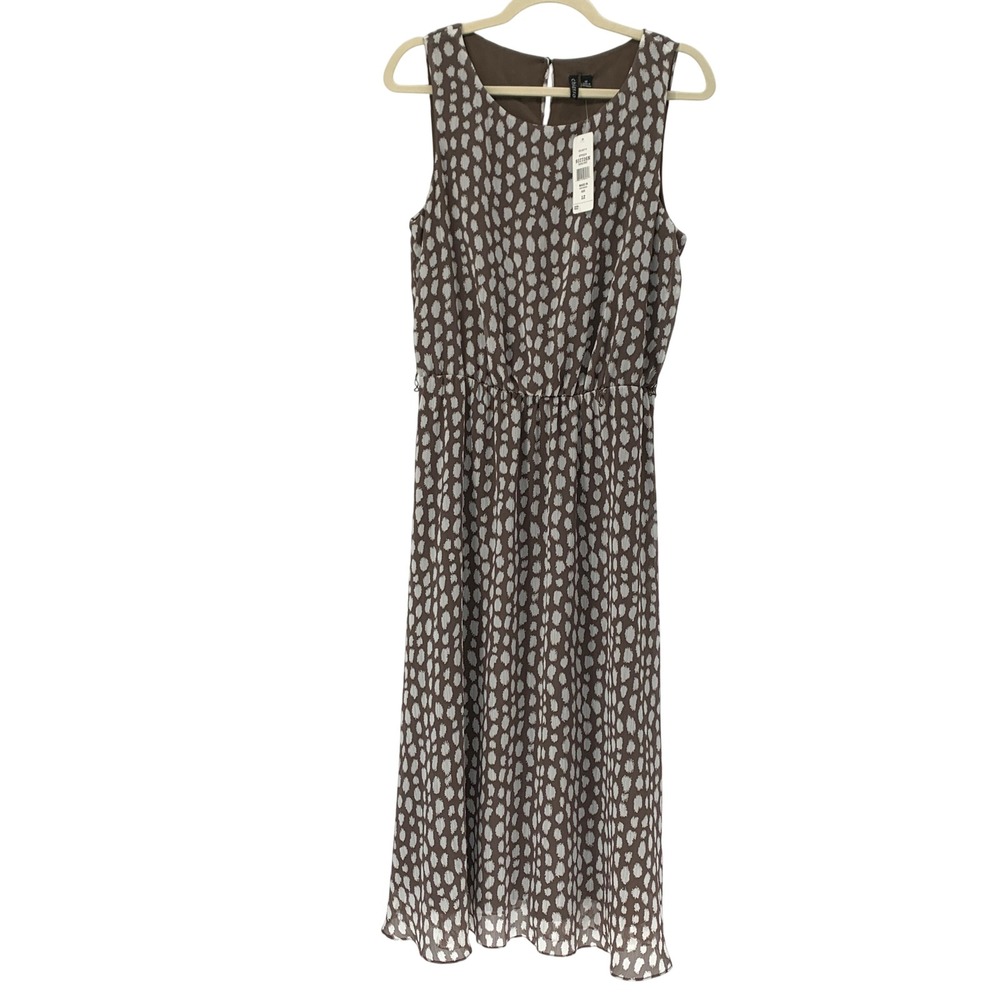 Chiasso size 12 Taupe & White Abstract Print Fit & Flare Midi Dress Lined NWT
